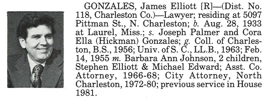Representative James Elliott Gonzales biography