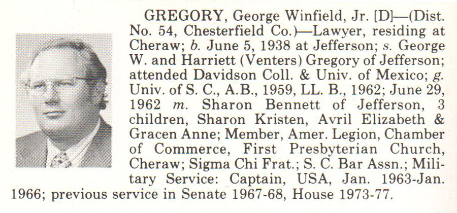 Representative George Winfield Gregory, Jr. biography