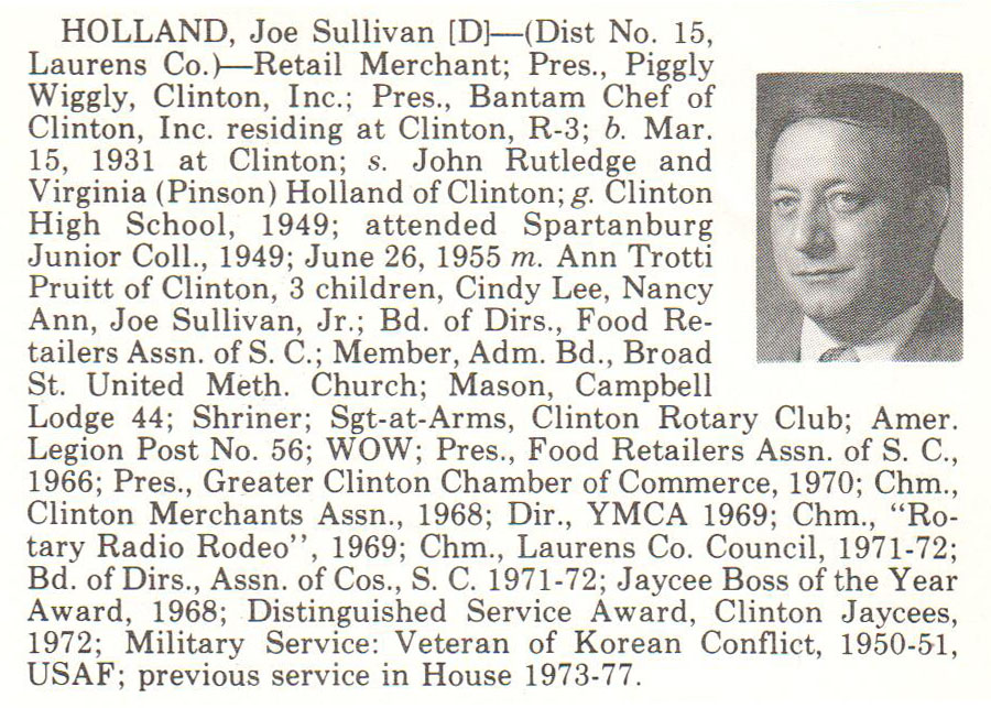 Representative Joe Sullivan Holland biography