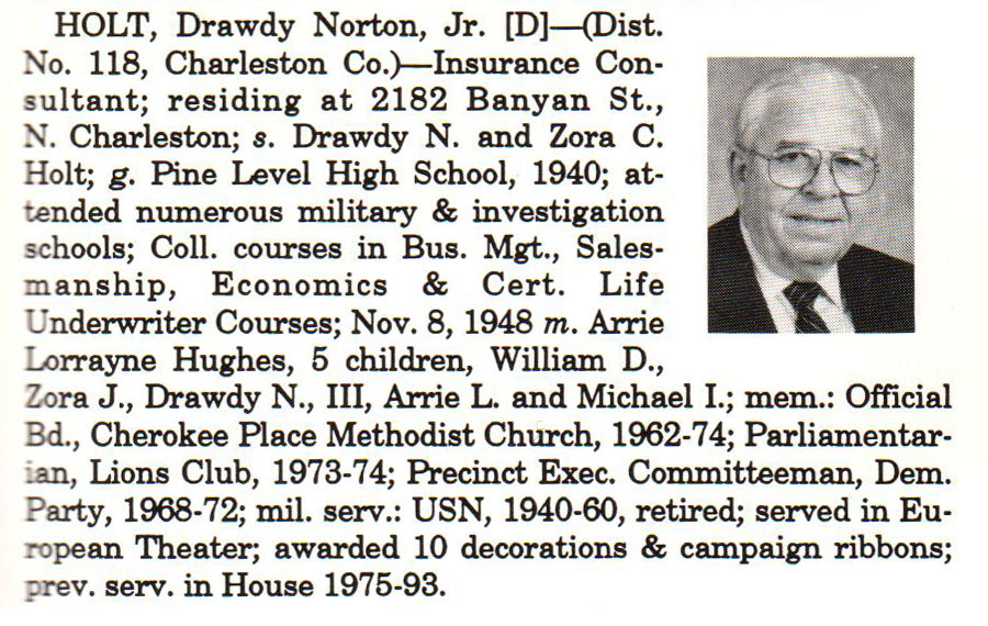 Representative Drawdy Norton Holt, Jr. biography