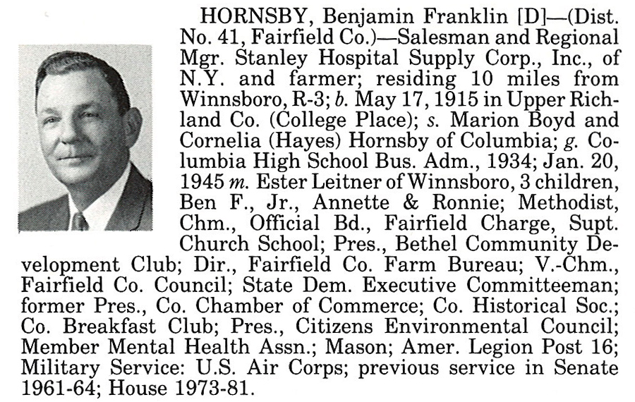 Representative Benjamin Franklin Hornsby biography