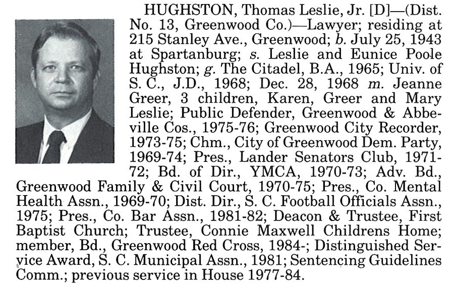 Representative Thomas Leslie Hughston, Jr. biography