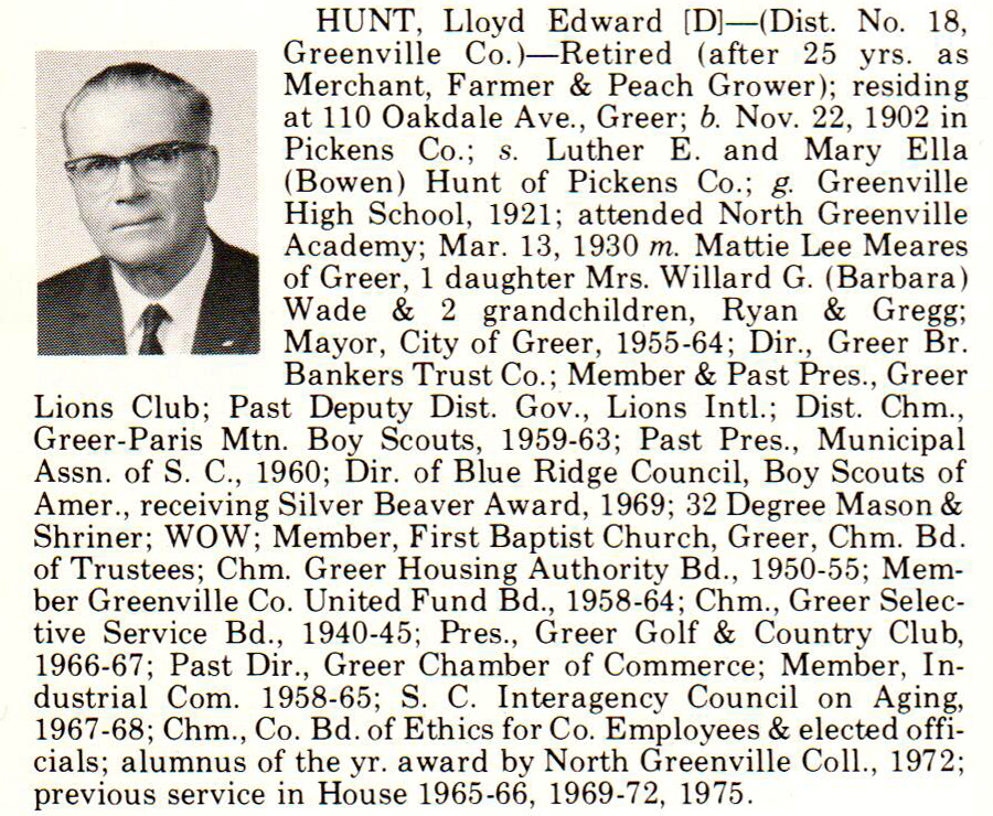 Representative Lloyd Edward Hunt biography