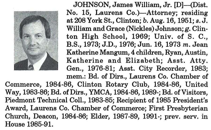 Representative James William Johnson, Jr. biography