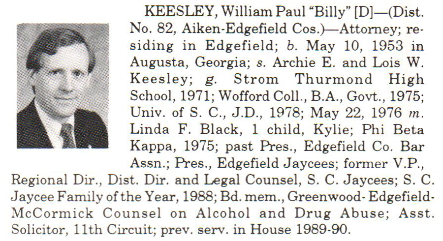 Representative William Paul "Billy" Keesley biography